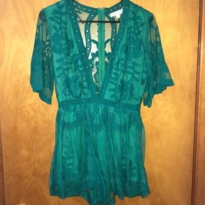 Green lace romper